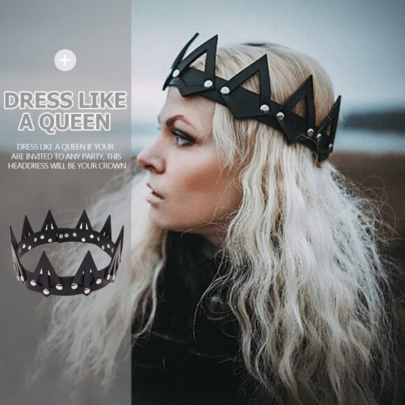 Gothic Headpiece Black Leather Headband Punk Spiky Tiara for Women Girls main image 5